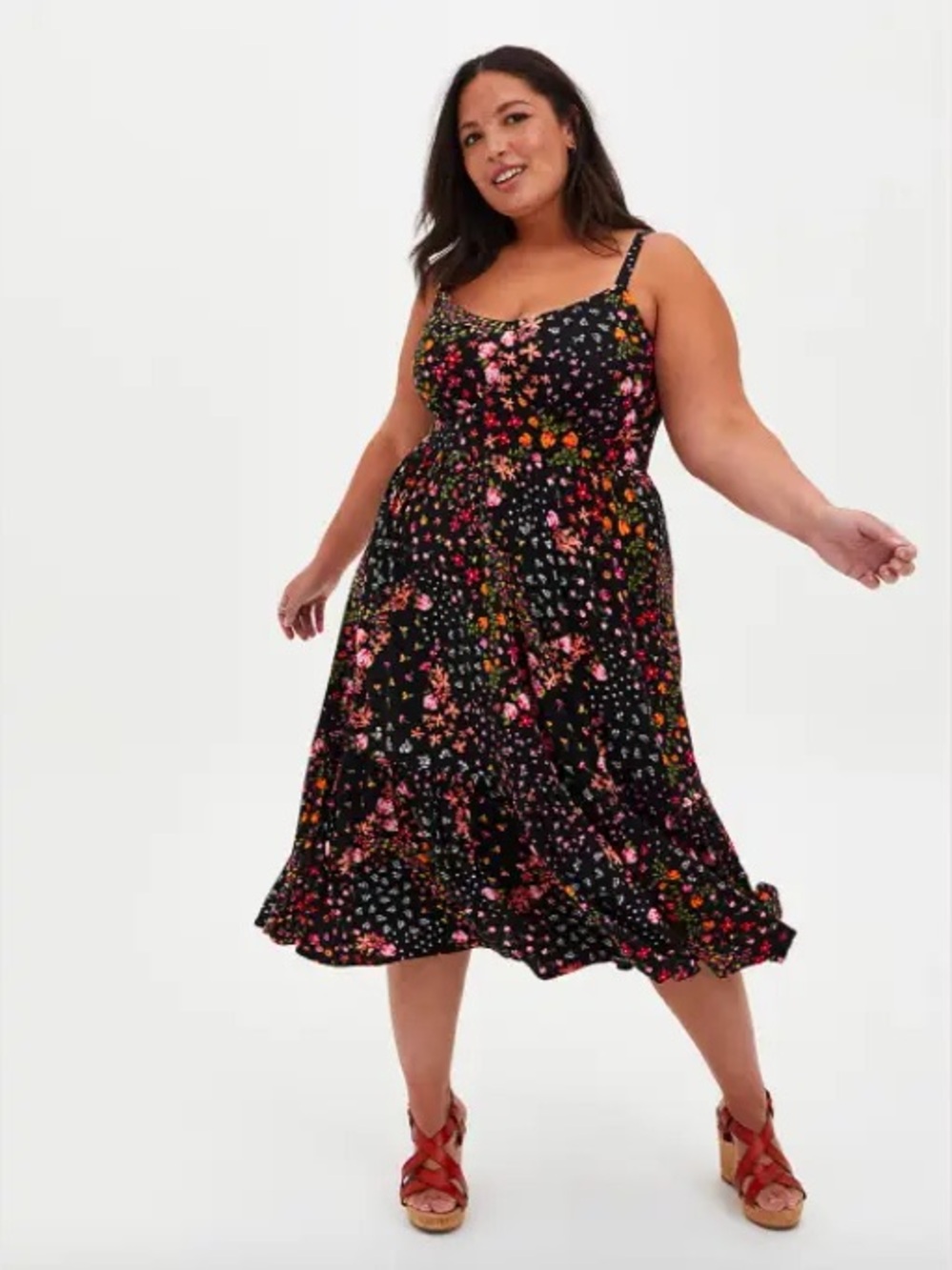 Torrid Super Soft Floral Midi Trapeze Dress With Pockets!